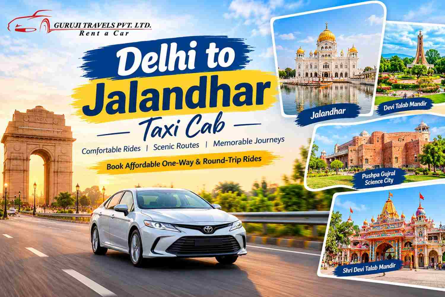 Delhi to Jalandhar Taxi Cab: Book Affordable One-Way & Round-Trip Rides
